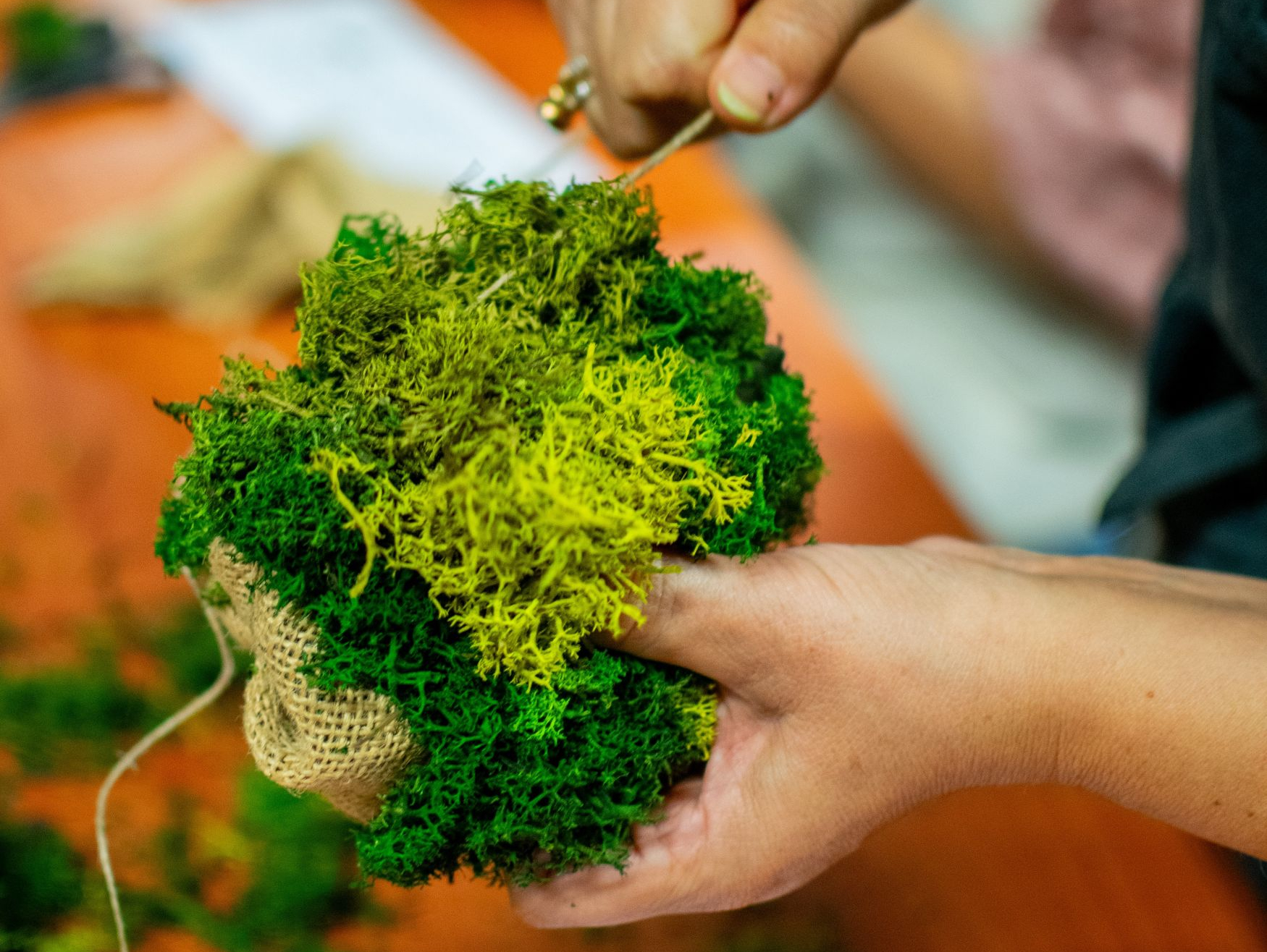 Foto van handen die mosbol maken Foto van handen die mosbol maken